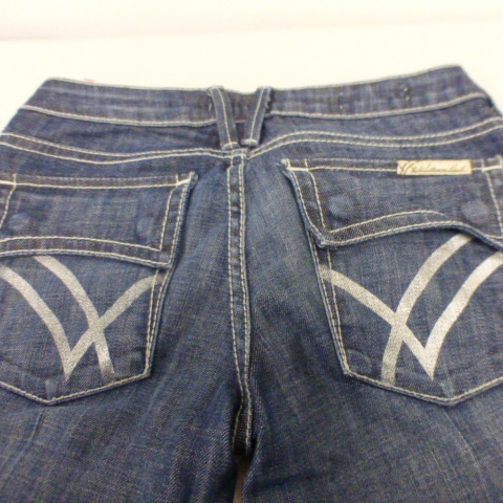 WILLIAM RAST BELLE FLARE BLUE DENIM JEANS snap back pockets embroidered 25 USA